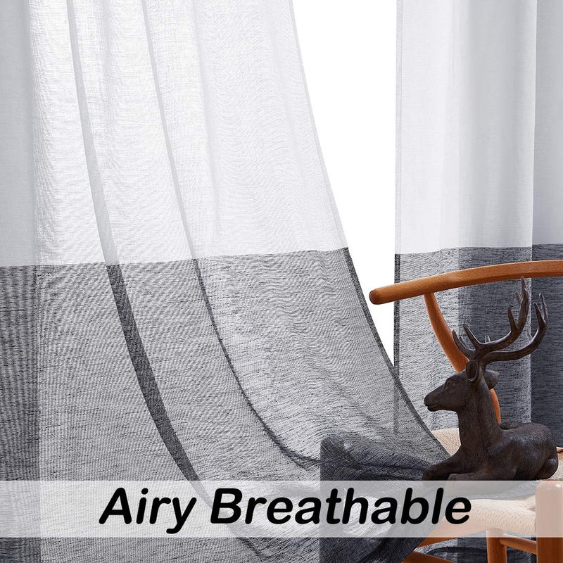 Central Park Black and White Stripe Sheer Color Block Window Curtain Panel Linen Drape Treatment for Bedroom Living Room Farmhouse 84 inches Long with Rod Pocket,2 Panel Rustic Living Panels - Image 4